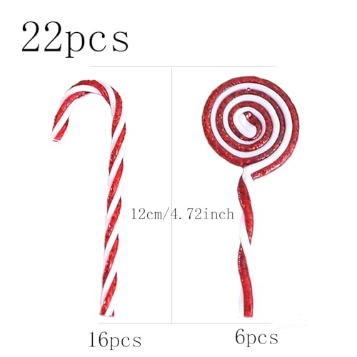 DAHI 22pcs Christmas Candy Cane Ornaments Set Glitter Plastic Tree
