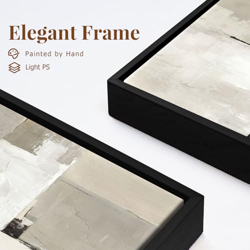 Framed Neutral Abstract Wall Art Set of 2 - 24x36 Inches, Beige Gray Black