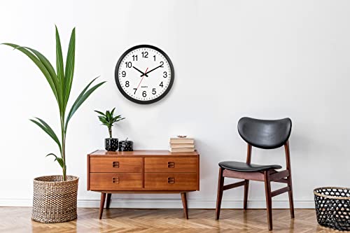 Bernhard Products 18-Inch Black Wall Clock Silent Non-Ticking Quartz Home Office Classroom