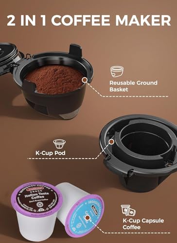 LED Touch Single Serve Coffee Maker - 2 in 1 Capsule & Ground Brew, 40oz Removable Tank