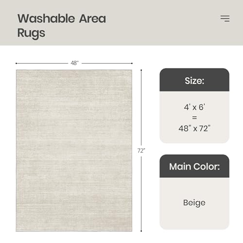 4x6 Beige Washable Area Rug for Entryway & Bedroom Non-Slip Floor Covering - Valenrug