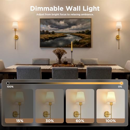 Brightown Linen Battery Operated Wall Sconces Set of 2 - Wireless Modern Wall Decor