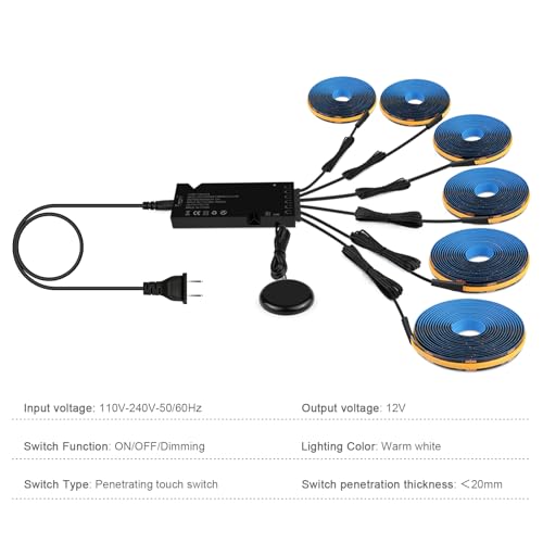 AIMENGTE 6 x 6.6ft 12V COB LED Cabinet Lights Dimmable Warm White Strip Kit