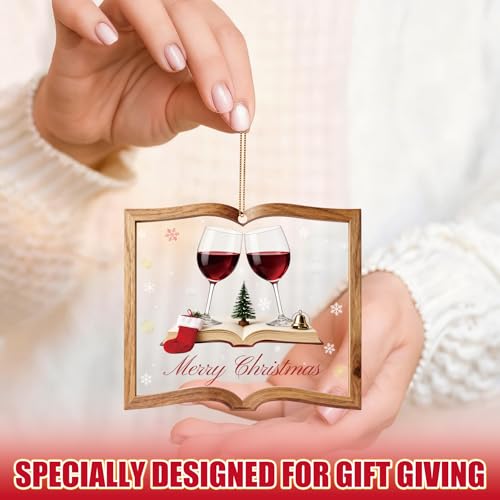 Zoacrn Book-Shaped Wine Cup Acrylic Christmas Ornament, 10cm, Personalized Clear Ornament