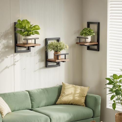 Sbosbo Rustic Brown Floating Wall Shelves for Plants - Set of 2