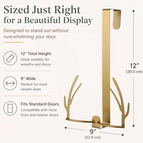 12 Inch Metal Christmas Wreath Hanger with Rustic Antler Design for Front Door
