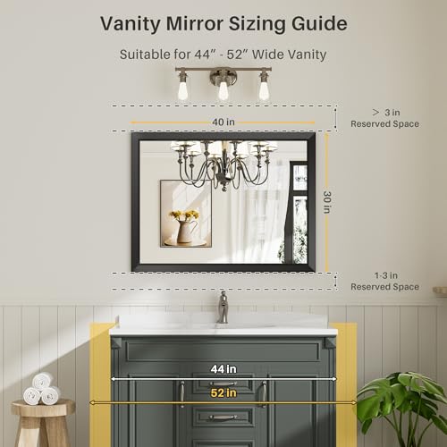 Briivue 40x30 Inch Black Metal Framed Bathroom Wall Mirror - Modern Beveled Design