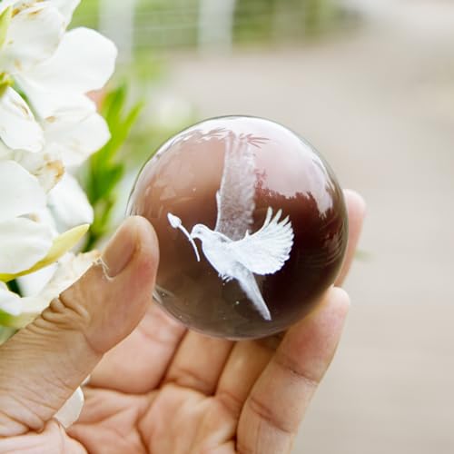 Pigeon 3D Inner Carving Crystal Ball Paperweight with Silver Stand – Keepsake for Christmas & Anniversary