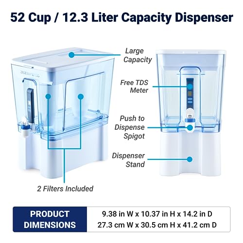 ZeroWater 52-Cup Large Water Filter Dispenser with TDS Meter - Removes PFOA/PFAS