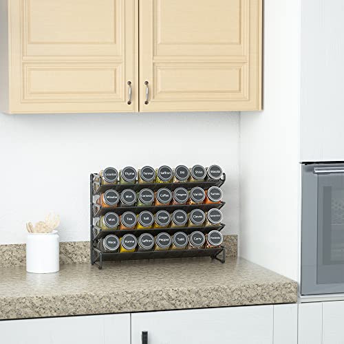 13.4W x 10.8H Black Spice Rack Organizer with 28 Jars & Labels - Wall Mount
