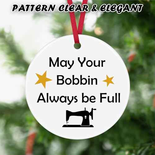 Christmas Ornaments for Sewing Lover Women - Quilting and Seamstress Gifts - Funny Inspirational Ceramic Ornament for Quilters, Designers, Mom, Grandma