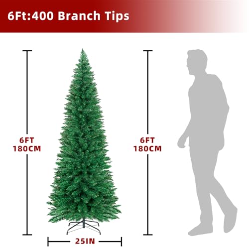 ININ 6FT Slim Pencil Christmas Tree - Artificial Tall Skinny Xmas Tree, 400 Tips