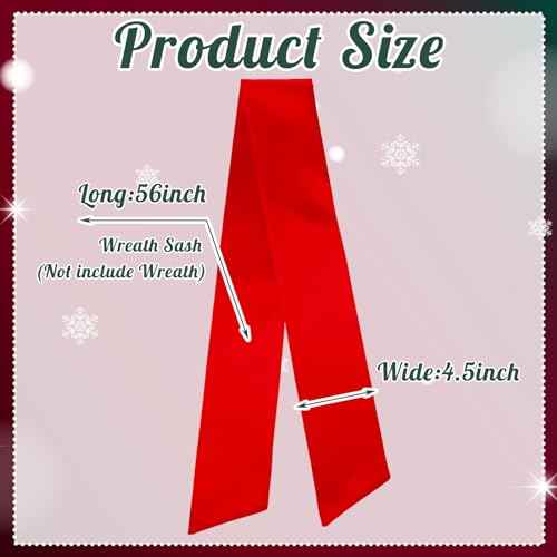 VitalCozy Wreath Sash for Front Door Blank Satin Wreath Sash Embroidery Monogram Plain Ribbon Accessories for Xmas Party Yard Doorway Indoor Outdoor Wall(4.5'' X 56'',Red)