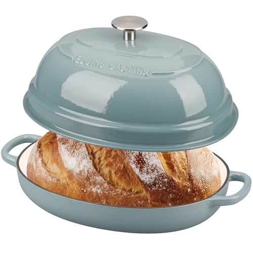 Enameled Cast Iron Dutch Oven 6QT Oval Bread Pot with Lid - Seasalt