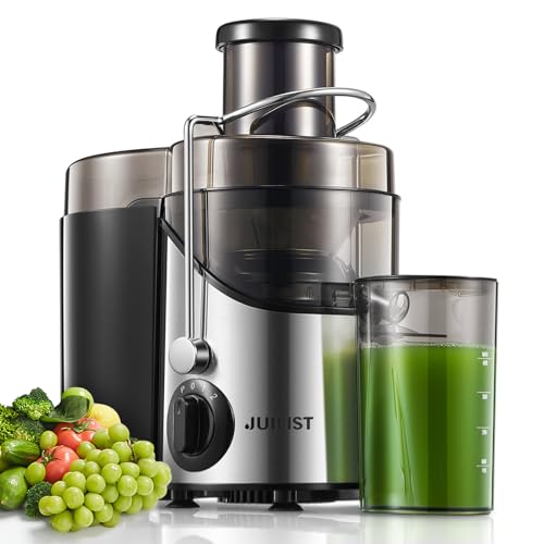 Juilist 3-Inch Wide Mouth Juicer Machine - Silver, 800W Max, 3-Speed, Easy-Clean