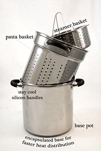 ExcelSteel 12 Qt Stainless Steel Pasta Cooker with Glass Lid & Silicone Handles