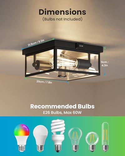 2-Pack Outdoor Ceiling Light with Motion Sensor 10.5 Inch Flush Mount Porch Light