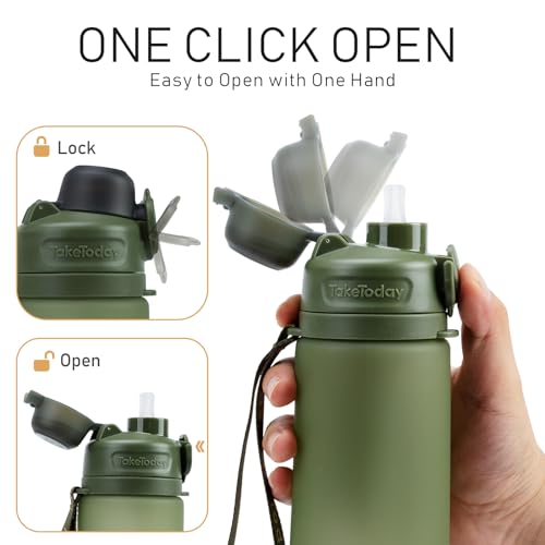 Foldable 21oz Collapsible Water Bottle with Straw & Carry Strap - Black & Jungle