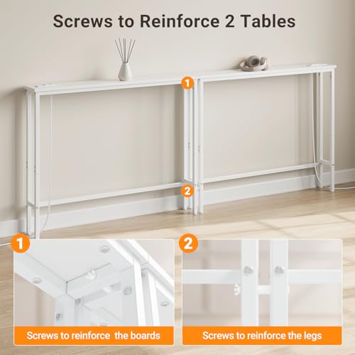 ELYKEN White Narrow Console Table with Outlets - 78.8" Sofa Behind Couch, 29.5"H
