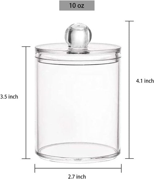 DAPOWER Qtip Holder Canister - 10-Ounce Clear Plastic Apothecary Jar with Lid for Cotton Swabs & Balls