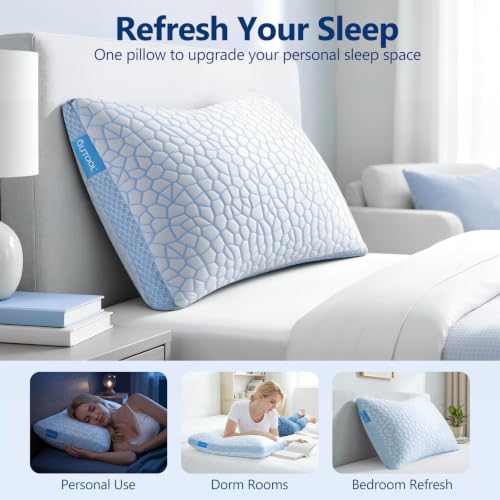 QUTOOL Blue-Ice Plus Cooling Pillow - Standard Size Adjustable Memory Foam for Hot Sleepers