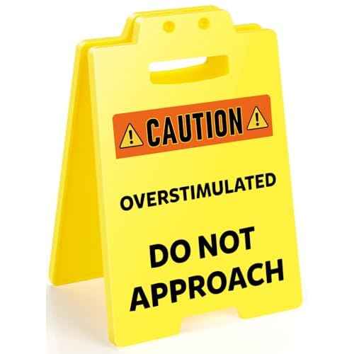 MBL Funny Overstimulated Office Sign - Bosses Day Women Mini Fun Humor Gag Caution Desk Sign Cubicle Decor White Elephant Stocking Stuffers Christmas Xmas Holiday Gift for Men Coworker Team Teammate