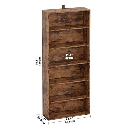 IRONCK Vintage Brown Industrial Bookshelf - 6 Shelf Floor Standing Bookcase for Home Office & Living Room