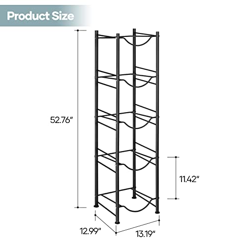 Black 5-Tier Water Jug Holder Rack for 5-Gallon Bottles - Space Saving, Heavy Duty Steel