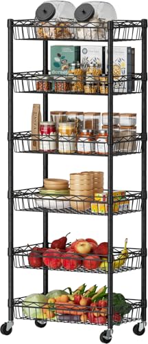 6-Tier Wire Shelving Unit with Adjustable Shelves & Wheels - Black 17"Dx12"Wx63"H