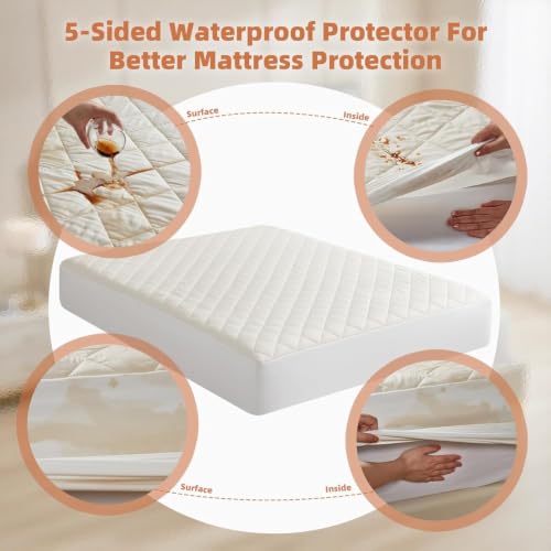 LOFE Organic Queen Mattress Protector - 5-Sided Waterproof & Breathable