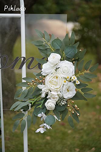 Faux Flower Swag Set for Wedding Arch & Sign Decor - White - Set of 2