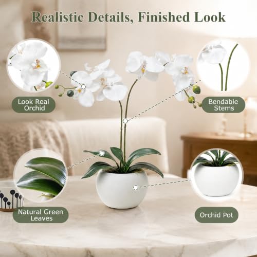 Artificial White Orchid in Pot - Realistic Faux Flower Decor for Home & Office