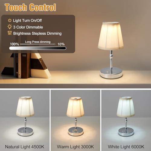 Mini Rechargeable Cordless LED Lamp 3 Color Dimmable Touch Light 9.8 Inch Chrome 2-Pack