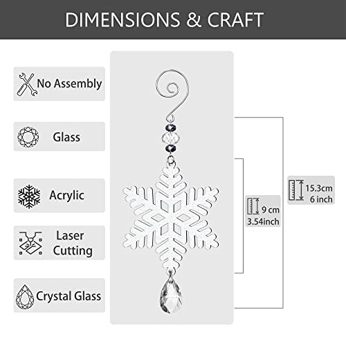 HUADODO 6 Pieces Clear Acrylic Snowflake Ornaments for Christmas Tree Decorations, 6 Inch Winter Holiday Decor
