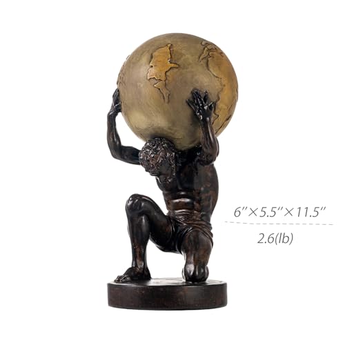 Atlas Holding Up World Statue - Resin Sculpture, Brown, 11.5 Inch
