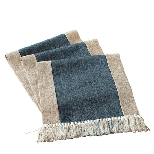 HomeyHo Rustic Blue Table Runner 15 x 108 Inches Fringe & Durable Polyester