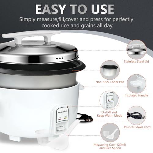 Heromind 10L (Approx. 10 Quart) Commercial Rice Cooker 46-Cup Capacity, Fast & Easy Large Capacity Food Steamer