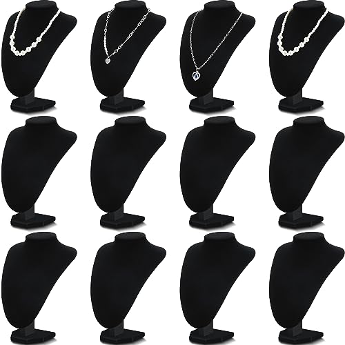 Jewelry Necklace Display Stand Set - Black Velvet 12 Pack
