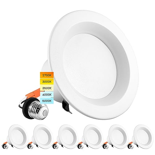 6 Pack 4 Inch Dimmable LED Recessed Can Lights with 5 Color Temperatures - 10W 750 Lumens
