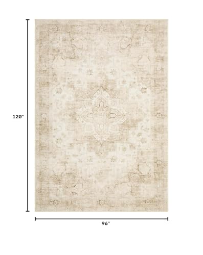 8x10 Beige Vintage Boho Area Rug - Washable Non-Slip Living Room Carpet