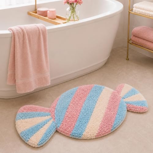 Pastel Candy Christmas Bath Mat 31.5 x 15.7 in – Plush Non-Slip Rug