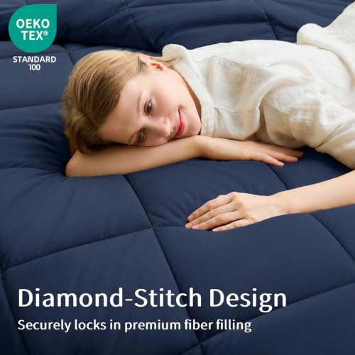 Navy Blue Full Size Comforter Set - 7 Pieces, Soft Bed in a Bag, Diamond Quilt