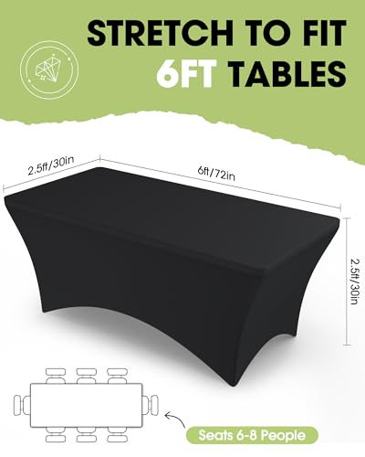 Black 6ft Fitted Spandex Tablecloths - Pack of 6 for Rectangle Tables