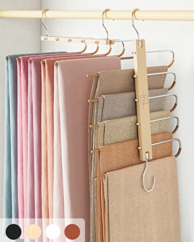 MORALVE Natural Beechwood Space Saving Pants & Scarf Hangers 2 Pack