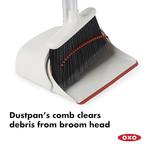 OXO Extendable Upright Sweeping Set with Dustpan – Large Off-White Broom & Dustpan