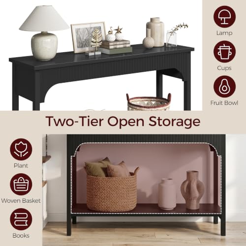 MAHANCRIS 47.2-Inch Black Entryway Console Table with Fluted Design and Storage