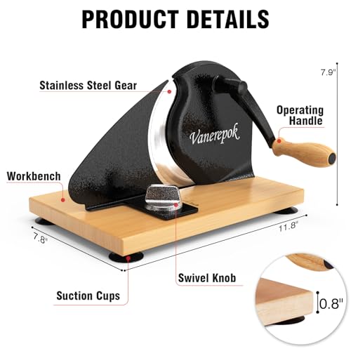 Vanerepok Manual Bread Slicer - Adjustable Thickness for Homemade Sourdough, Black & Large