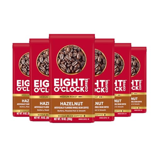 Eight O'Clock Hazelnut Medium Roast Whole Bean Coffee 10oz Pack of 6