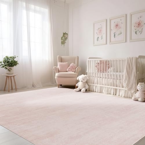 Pink 5x7 Nursery Rug - Washable Modern Abstract Area Rug by BILEEHOME