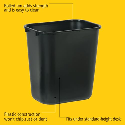 7-Gallon Black Wastebasket - Commercial Trash Bin Pack of 4 - Durable & Stackable